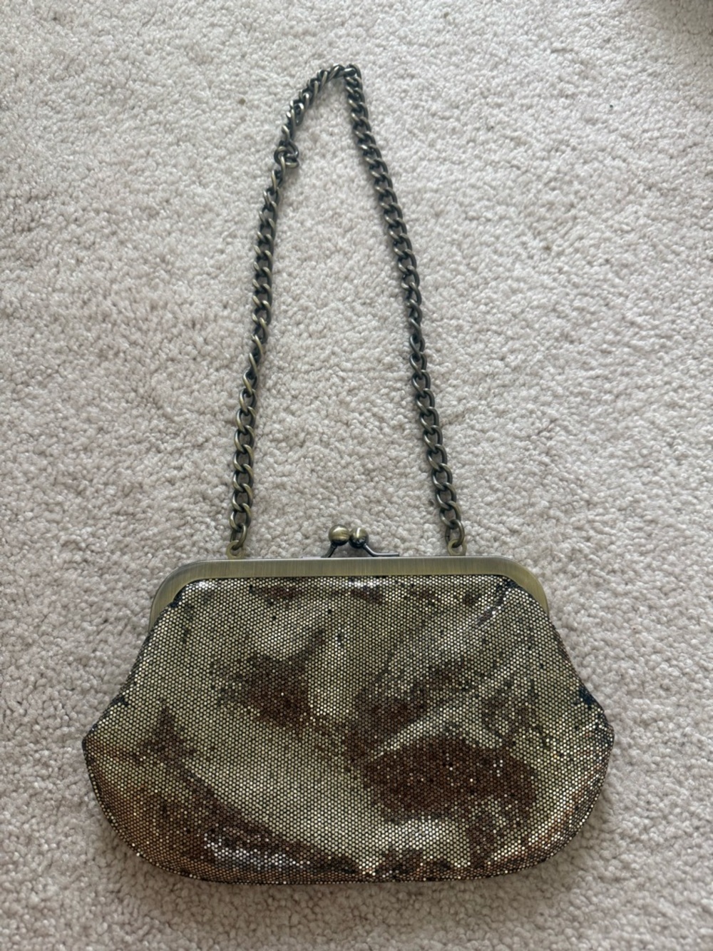 Vintage Express Metal Mesh Clutch Purse Gold Bronze Evening Bag Y2K Glam